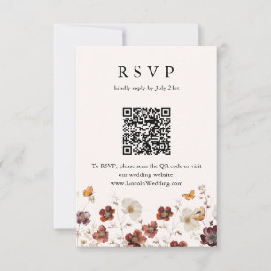 Boho Fall Florals Butterfly Wedding QR Code RSVP