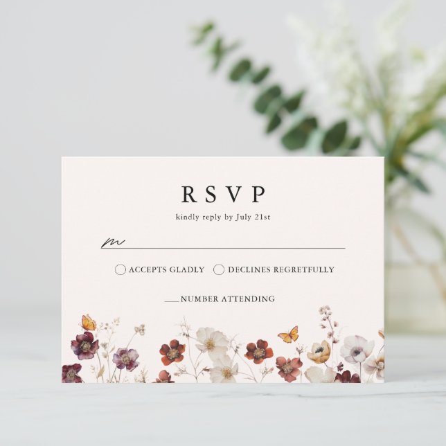 Boho Fall Florals Butterfly Wedding RSVP (Standing Front)