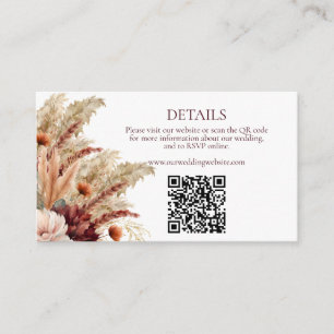 Boho Fall Florals Pampas Grass Wedding Details QR  Enclosure Card