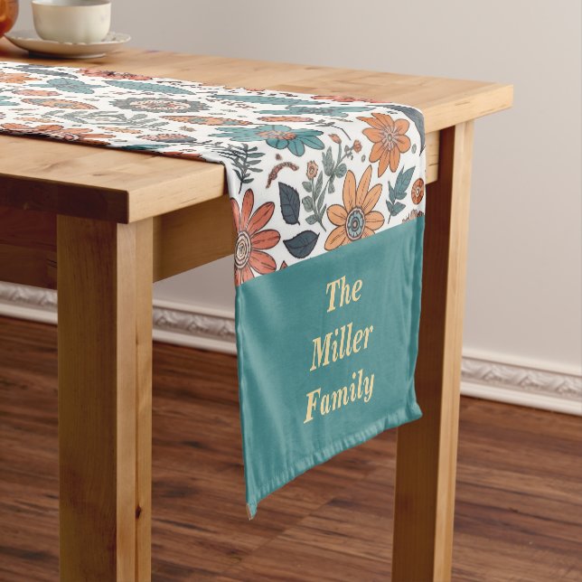 Boho Fall Florals Thanksgiving Dinner Customize Short Table Runner (In Situ)