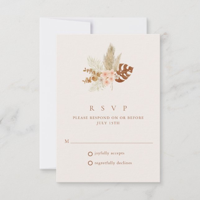Boho Fall Flowers Rustic Wedding RSVP Card (Front)