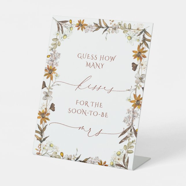 Boho Fall How Many Kisses Bridal Shower Poster Pedestal Sign (Front)