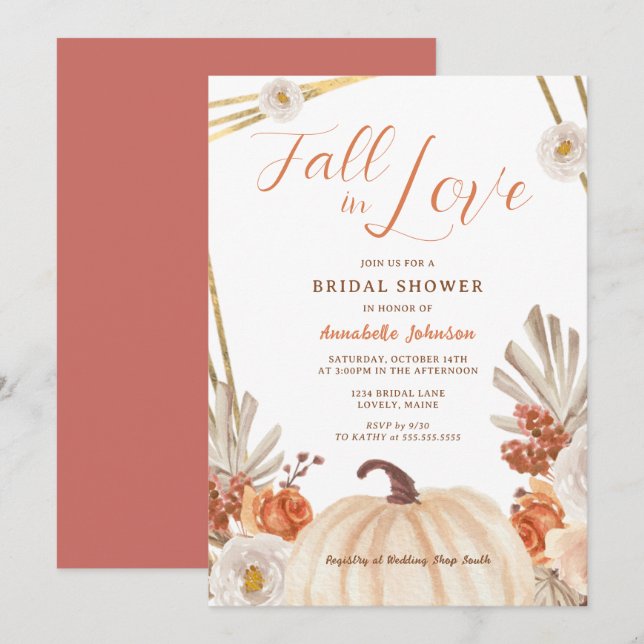 Boho Fall in Love Bridal Shower Invitation (Front/Back)