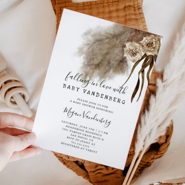 Boho Fall In Love Pampas Grass Baby Shower Invitation (Creator Uploaded)