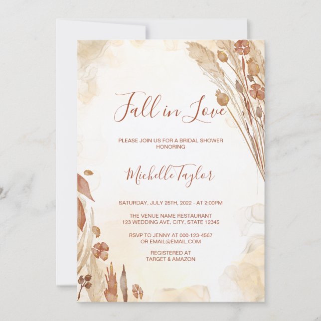 Boho Fall in Love Sephia Bridal Shower Invitation (Front)