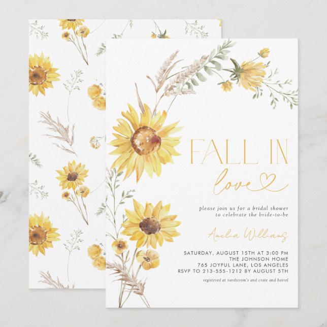 Boho Fall in Love Sunflower Botanical Invitation (Front/Back)