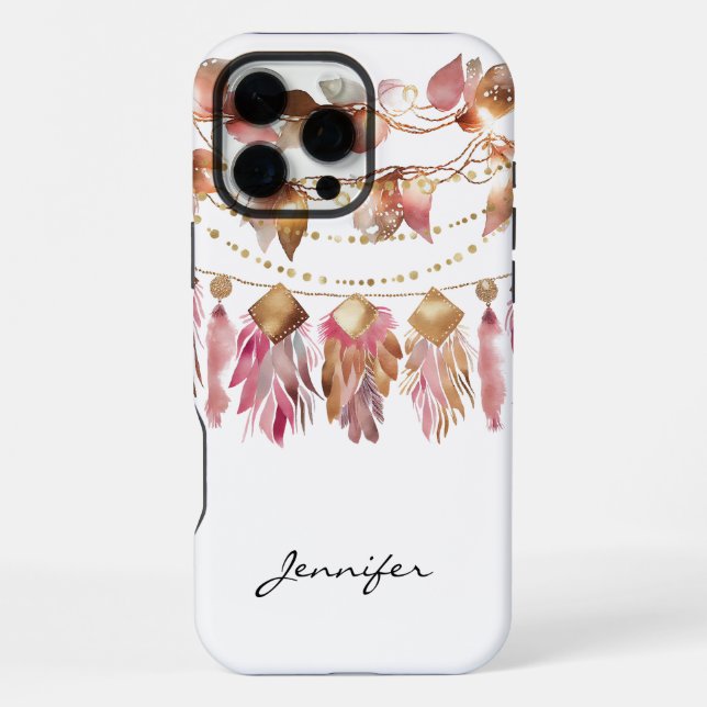 Boho Fall Leaf Feather Native American iPhone Case (Back)