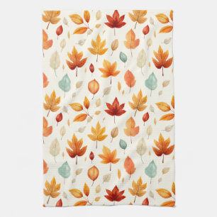 Boho Fall Leave Pattern Autumn's Beauty with Style Kitchen Towel