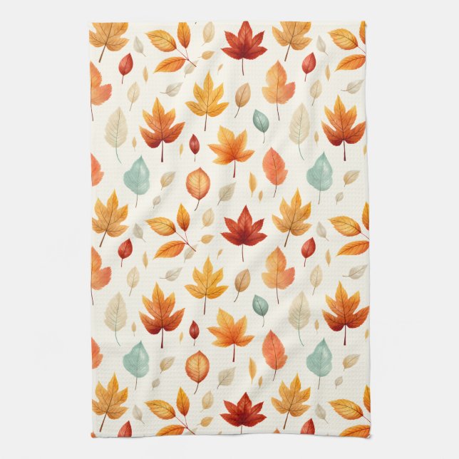 Boho Fall Leave Pattern Autumn's Beauty with Style Kitchen Towel (Vertical)