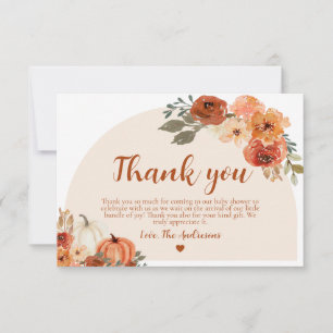 Boho Fall Little Pumpkin Autumn Floral Baby Shower Thank You Card