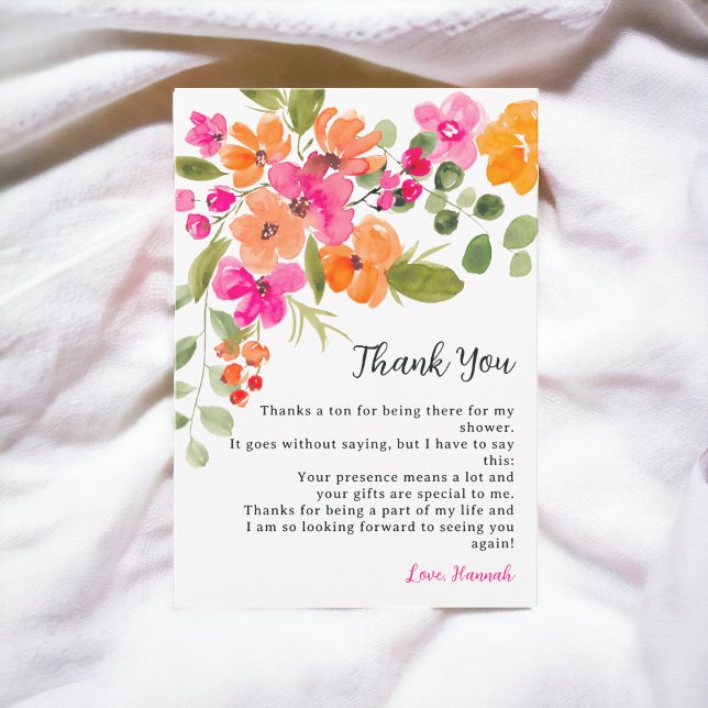 Boho fall orange floral watercolor bridal shower thank you card (Boho fall orange floral watercolor bridal shower thank you card)