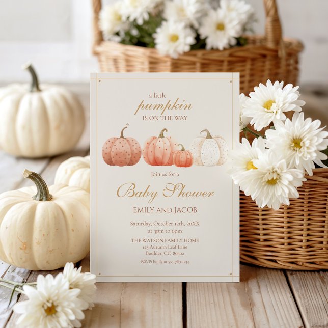 Boho Fall Polka Dot Pumpkins Baby Shower Invitation (Creator Uploaded)