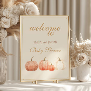 Boho Fall Polka Dot Pumpkins Baby Shower Welcome Poster