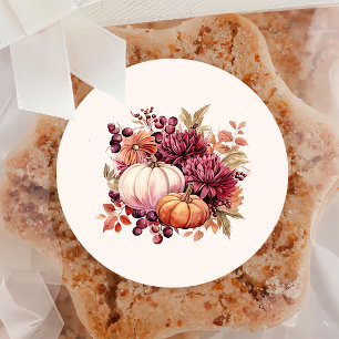 Boho Fall Pumpkin Baby Shower Round Paper Coaster