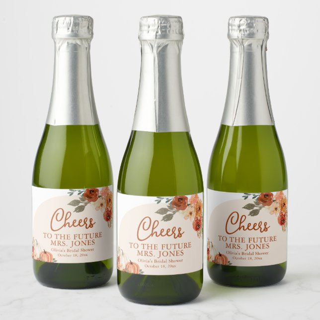 Boho Fall Pumpkin Future Mrs Bridal Shower Mini Sparkling Wine Label (Bottles)