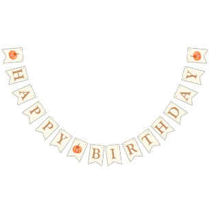 Boho Fall Pumpkin Happy Birthday  Bunting Flags