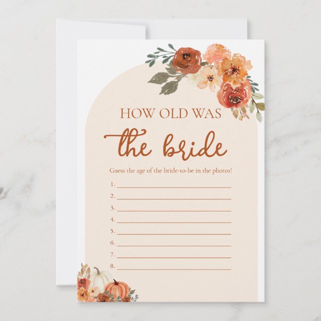 Boho Fall Pumpkin How old was the Bride Game Invitation (Front)