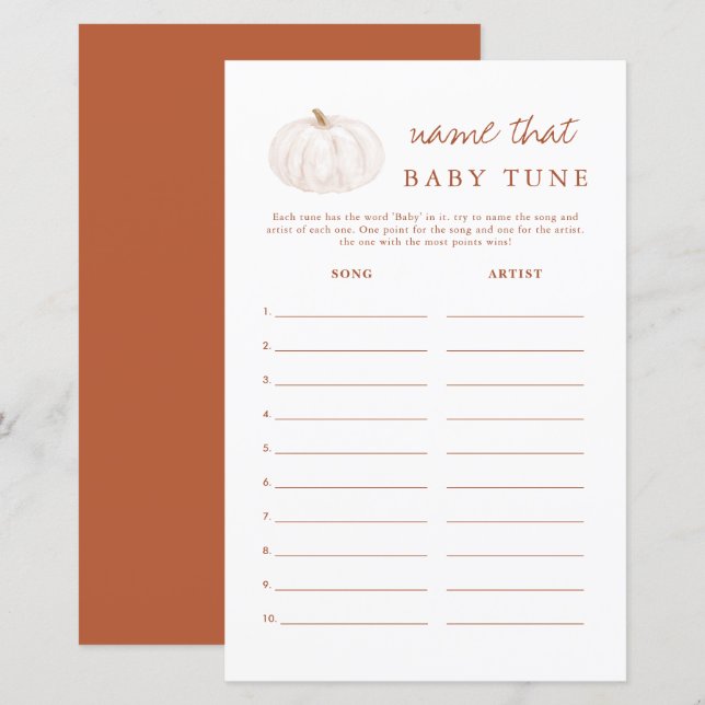 Boho Fall Pumpkin Name That Tune Baby Shower Game (Front/Back)