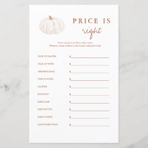 Boho Fall Pumpkin Price Is Right Baby Shower Game