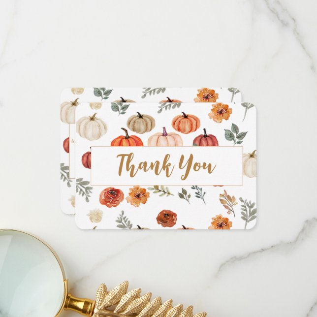Boho Fall Pumpkin Thank You Card (Front/Back In Situ)