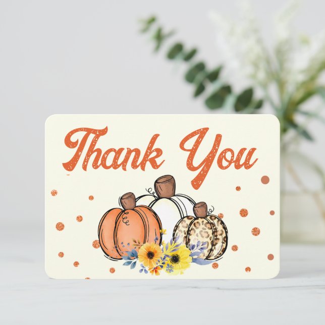 Boho Fall Pumpkin Thank You Card (Standing Front)