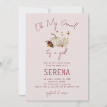 Boho Fall Pumpkin Watercolor Girl Baby Invitation 