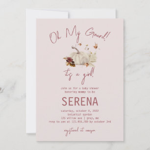 Boho Fall Pumpkin Watercolor Girl Baby Invitation 