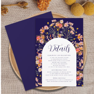Boho Fall Rustic Floral Navy Blue Wedding Details Enclosure Card