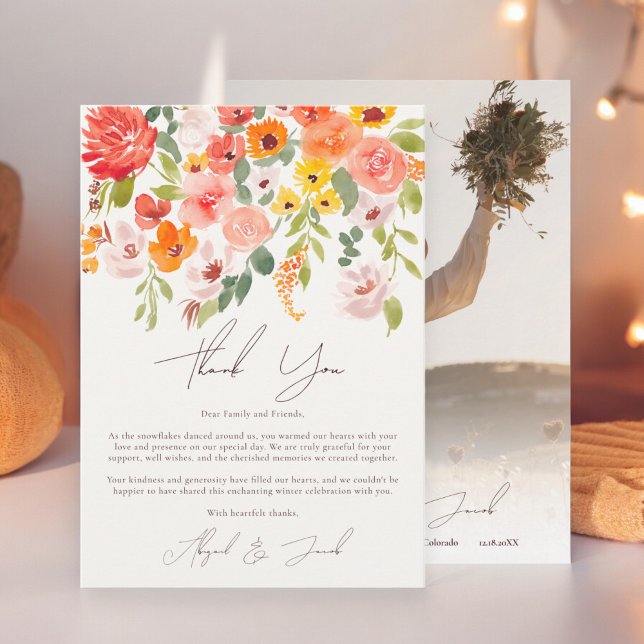Boho fall rustic floral photo wedding thank you card (Boho fall rustic floral photo wedding thank you card)