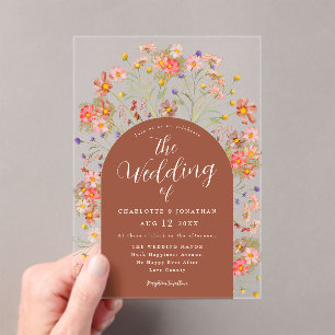 Boho Fall Rustic Floral Terracotta Wedding Acrylic Invitations