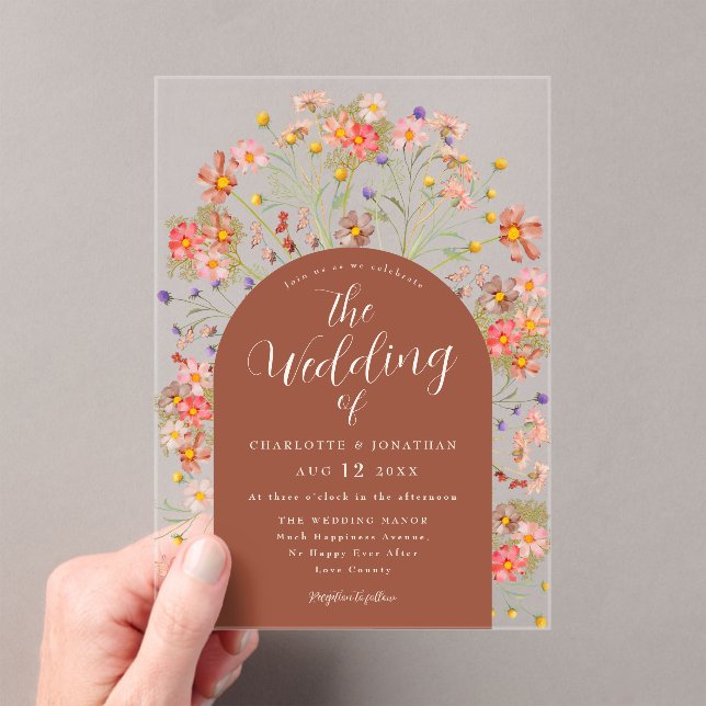 Boho Fall Rustic Floral Terracotta Wedding Acrylic Invitations (Insitu (Handheld))
