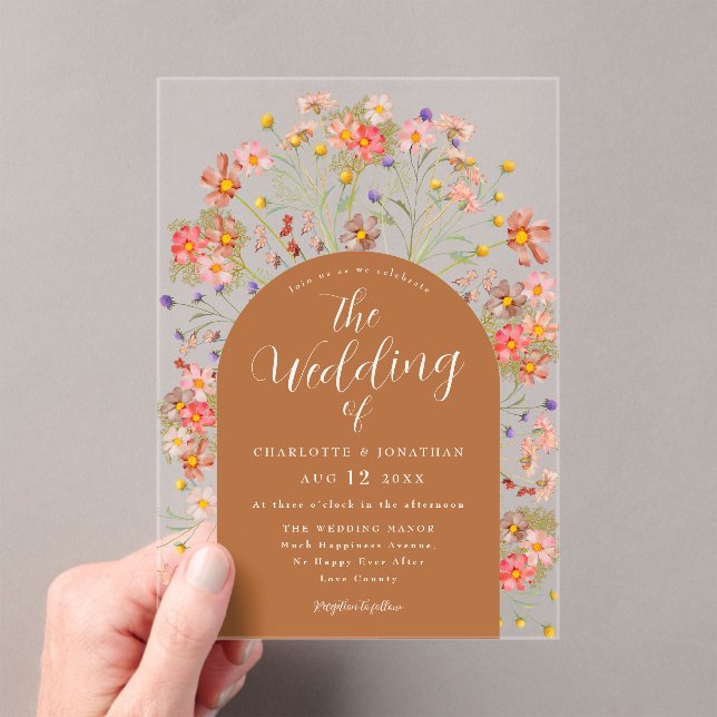 Boho Fall Rustic Floral Wedding Acrylic Invitations (Insitu (Handheld))