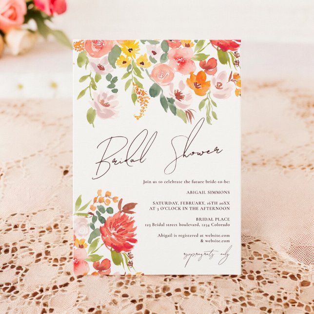 Boho fall rustic hand painted floral bridal shower invitation (Boho fall rustic hand painted floral bridal shower invitation)