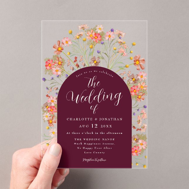 Boho Fall Rustic Wildflower Floral Arch Wedding Acrylic Invitations (Insitu (Handheld))