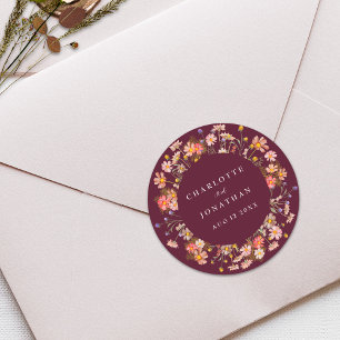 Boho Fall Rustic Wildflower Floral Wedding Classic Round Sticker