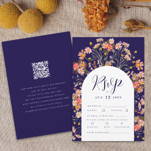 Boho Fall Rustic Wildflower QR Code Wedding RSVP Card