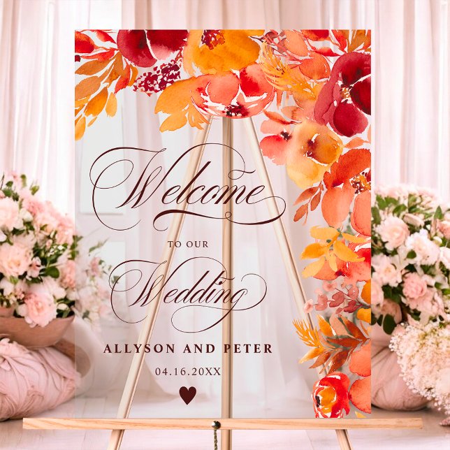 Boho Fall rustique peint à fleurs mariage bienvenu (Boho Fall rustic painted floral wedding welcome Acrylic Sign)