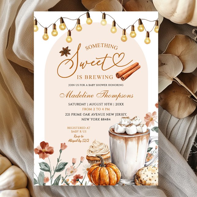 Boho Fall Something Sweet is Brewing Baby Shower Invitation (Creator Uploaded)