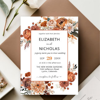 Boho Fall Terracotta Floral Faire-part de mariage