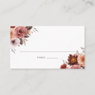 Boho Fall Watercolor Floral Bouquet Wedding  Place Card