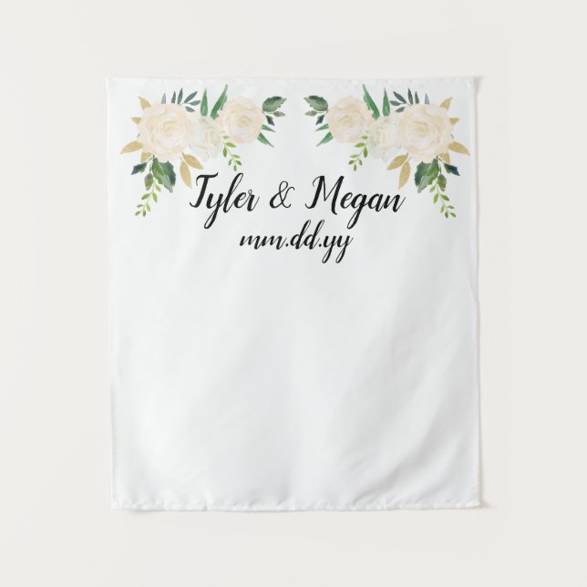 Boho Fall Wedding Backdrop, Gold White Wedding Dec Tapestry (Front)