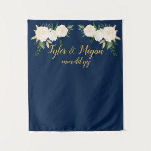 Boho Fall Wedding Backdrop Navy Gold Photo Booth Tapestry