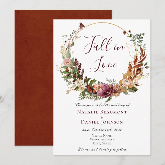 Boho Fall Wedding Invitation (Front/Back)