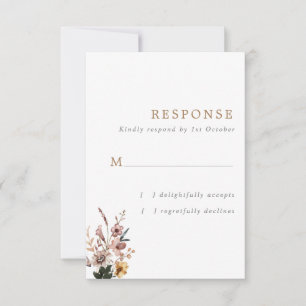 Boho Fall Wild Flowers Vertical Wedding RSVP Card