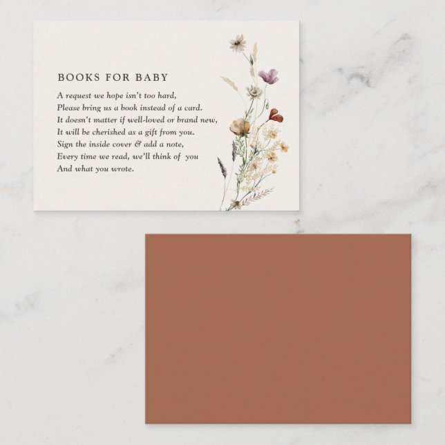 Boho Fall Wildflower Baby Shower Books for Baby Enclosure Card (Front/Back)