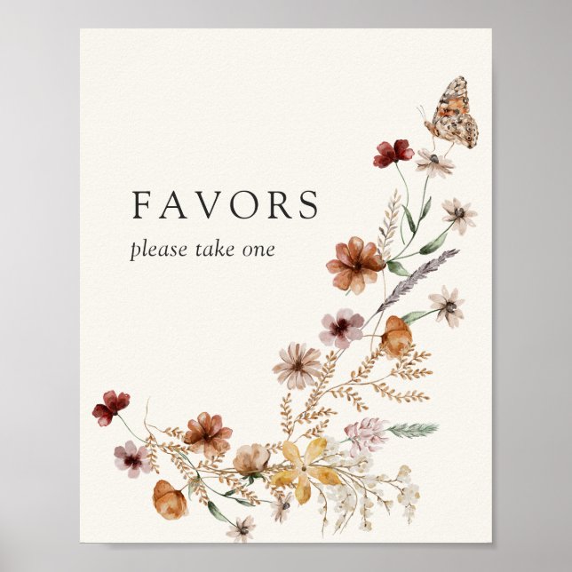 Boho Fall Wildflower Baby Shower Favours Sign (Front)