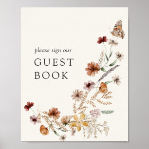 Boho Fall Wildflower Baby Shower Guest Book Sign