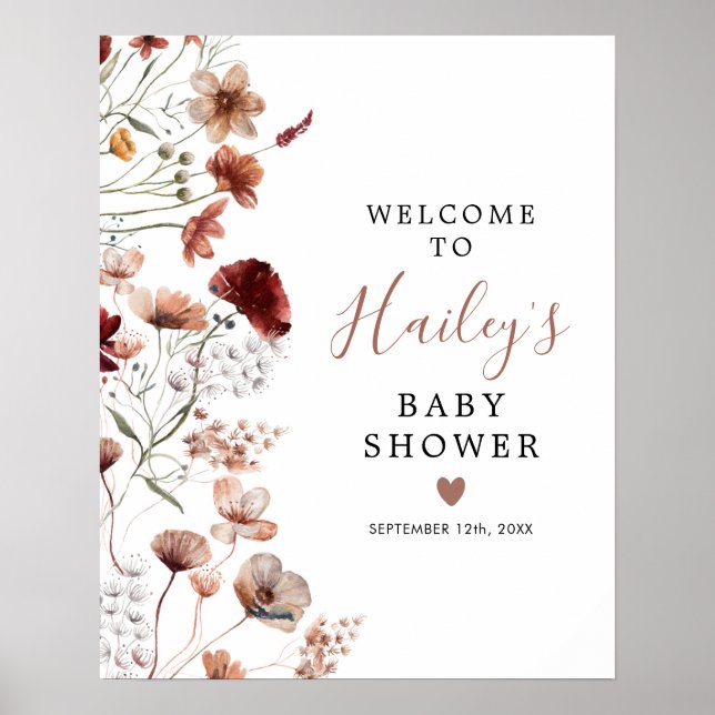 Boho Fall Wildflower Baby Shower Welcome Sign (Front)