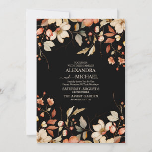 Boho Fall Wildflower Black Wedding Invitation