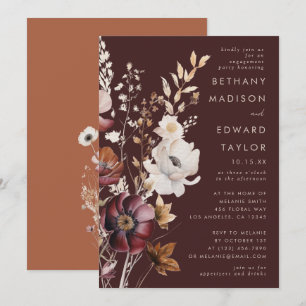 Boho Fall Wildflower Brown Engagement Party Invitation